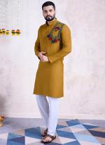 Rayon Yellow Navratri Wear Embroidery Work Readymade Kurta